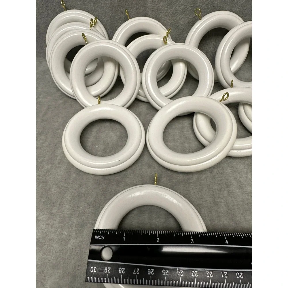 Large Curtain Rings White Wood Set of 14 Round with Brass Eyelets for 2